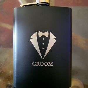 (Unused) Stainless steel black Groomsman flask - groom wedding gift